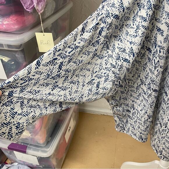 Kimchi Blue Urban Outfitters Blue & White Printed Kimono Open Jacket M/L Boho - Picture 3 of 11